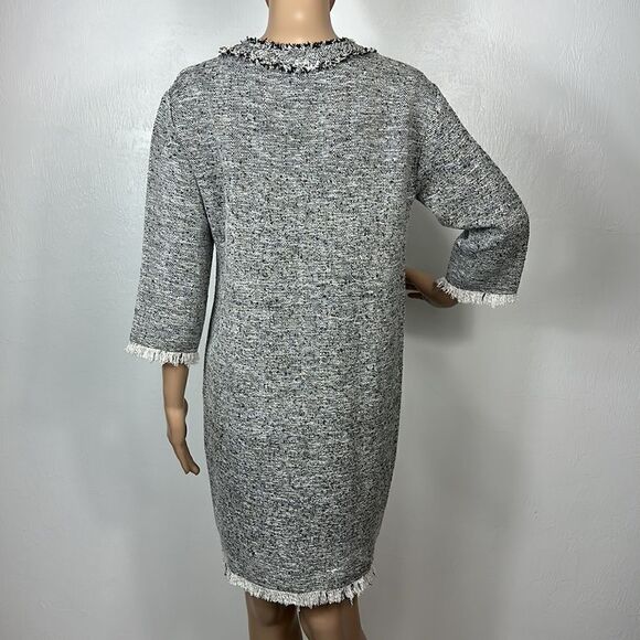 IRO Birnie Black And White Tweed Fringe Trim 3/4 Sleeve Dress Size 8 - Picture 4 of 10